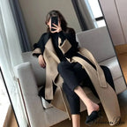 Chic Woolen Patchwork Double-breasted Anti-wrinkle Lapel Winter High Sense Stylish Coat