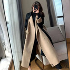 Chic Woolen Patchwork Double-breasted Anti-wrinkle Lapel Winter High Sense Stylish Coat