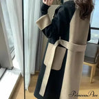 Chic Woolen Patchwork Double-breasted Anti-wrinkle Lapel Winter High Sense Stylish Coat