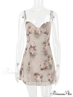 Chiffon Floral Print Spaghetti Strap Backless Boho Dress