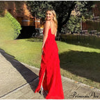 Chiffon Maxi Dress with Ruffles and Backless Split - Sexy Long Summer Wedding/Christmas Party Outfit