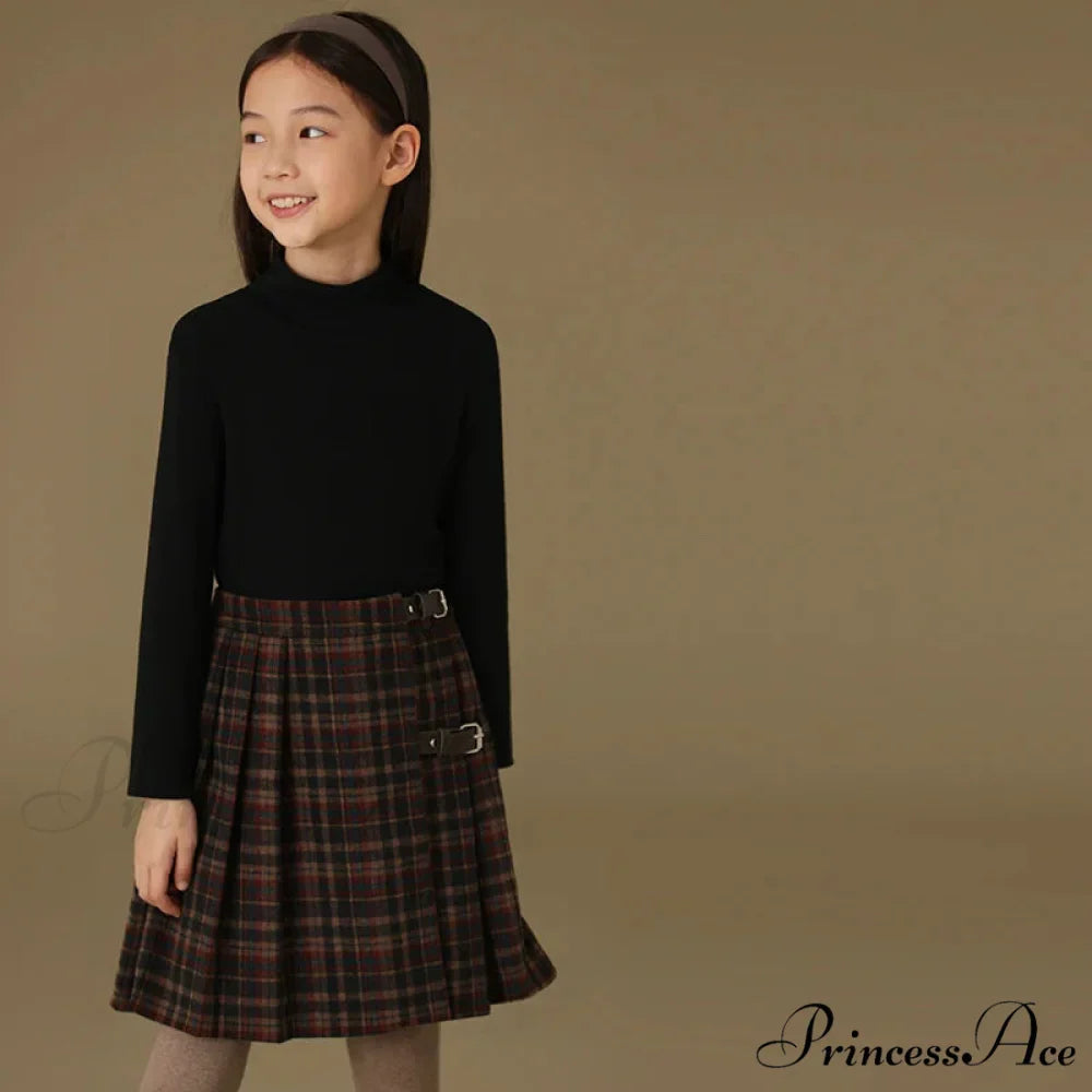 Children's Retro Plaid Wool Casual Thick Pleated Autumn Winter Skirt