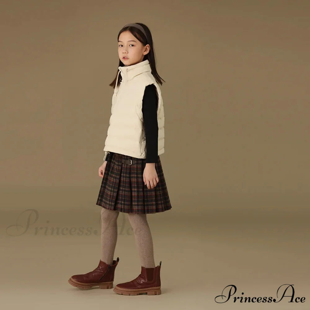 Children's Retro Plaid Wool Casual Thick Pleated Autumn Winter Skirt