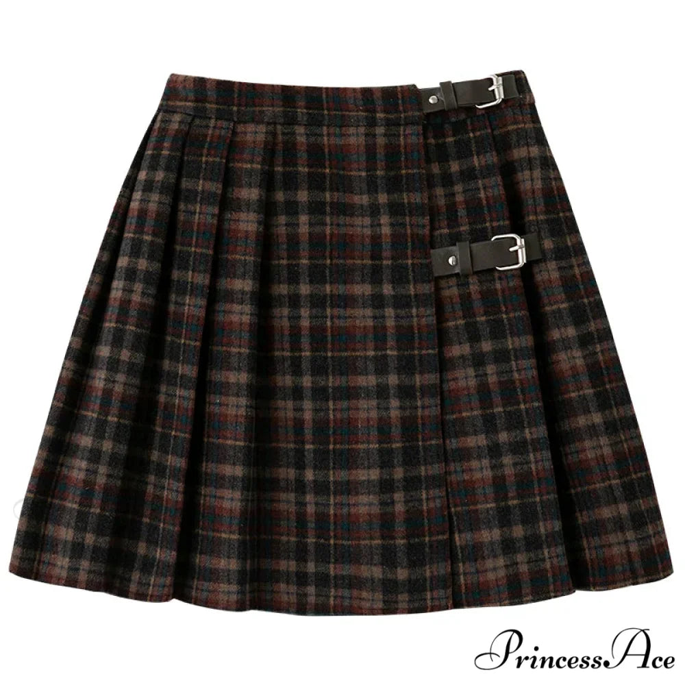 Children's Retro Plaid Wool Casual Thick Pleated Autumn Winter Skirt