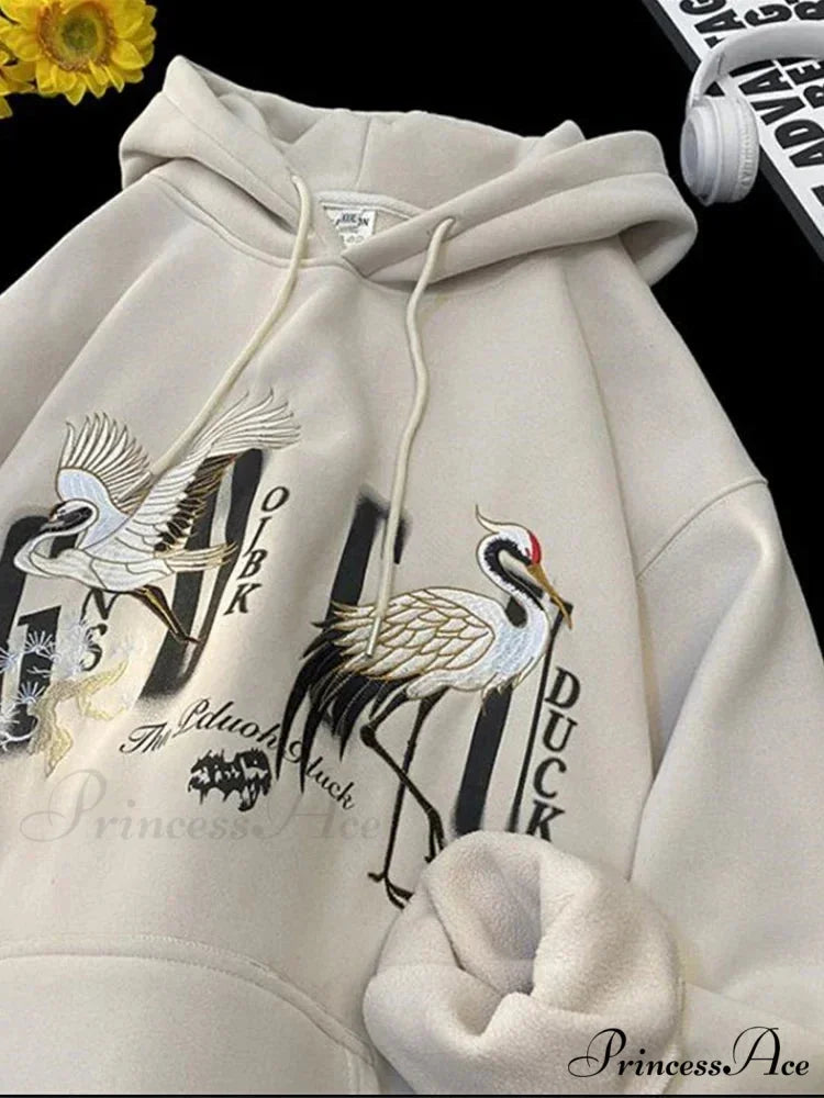 Chinese Heron Pullover Hoodie