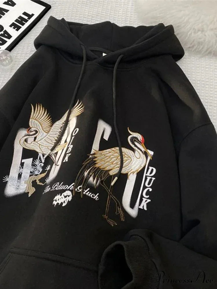 Chinese Heron Pullover Hoodie