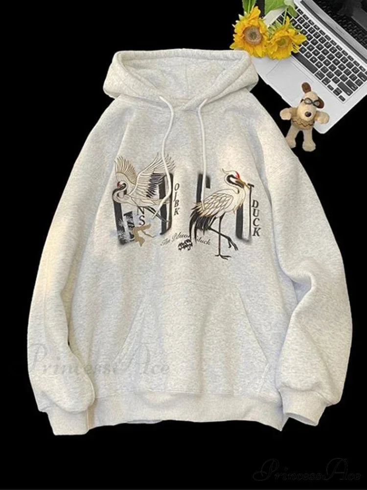 Chinese Heron Pullover Hoodie