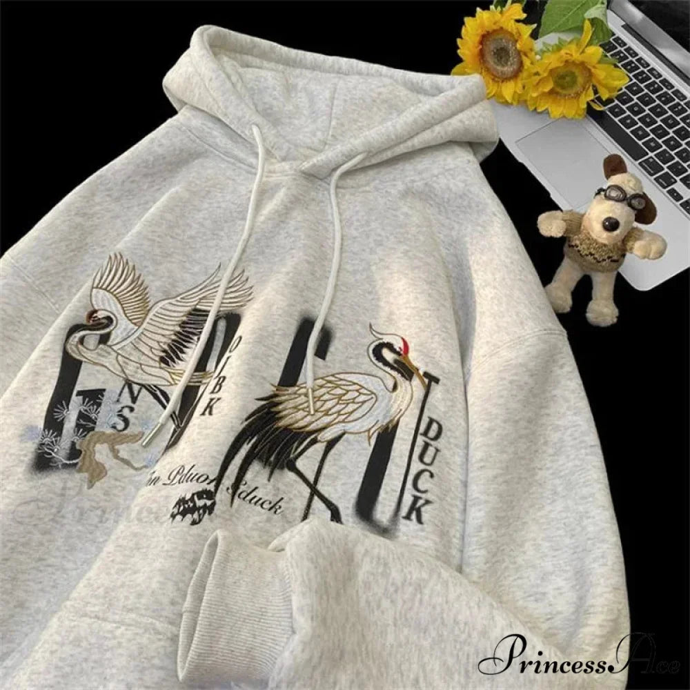 Chinese Heron Pullover Hoodie