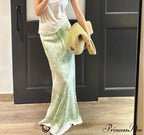 Chinese Style Floral Tall Waist A-Line Skirt