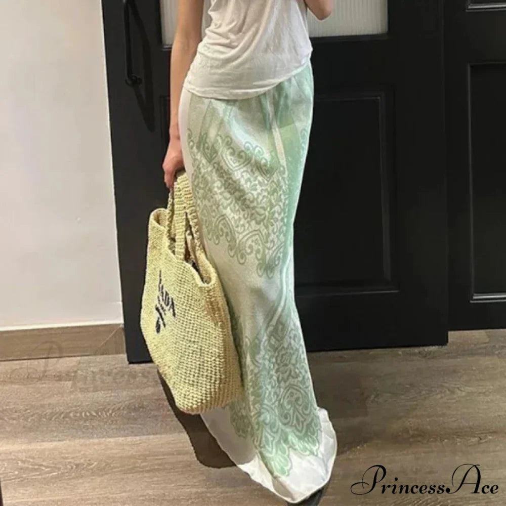 Chinese Style Floral Tall Waist A-Line Skirt