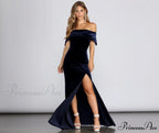 Christen Velvet Off Charming The Shoulder Formal Dress