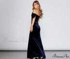Christen Velvet Off Charming The Shoulder Formal Dress