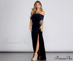 Christen Velvet Off Charming The Shoulder Formal Dress