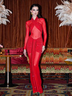 Christmas Backless Mesh Ruched Party Dress