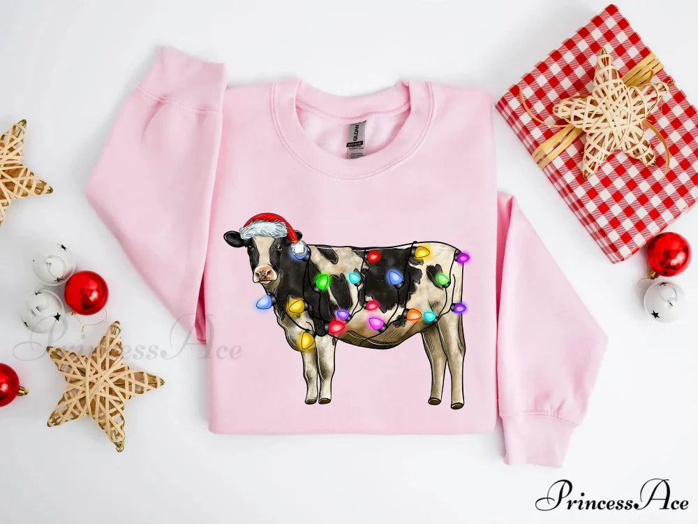 Christmas Cow Lights Hoodie - Farm Sports Model