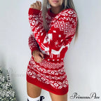 Christmas Deer Knitted Long Sleeve Sweater Dress