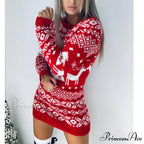 Christmas Deer Knitted Long Sleeve Sweater Dress