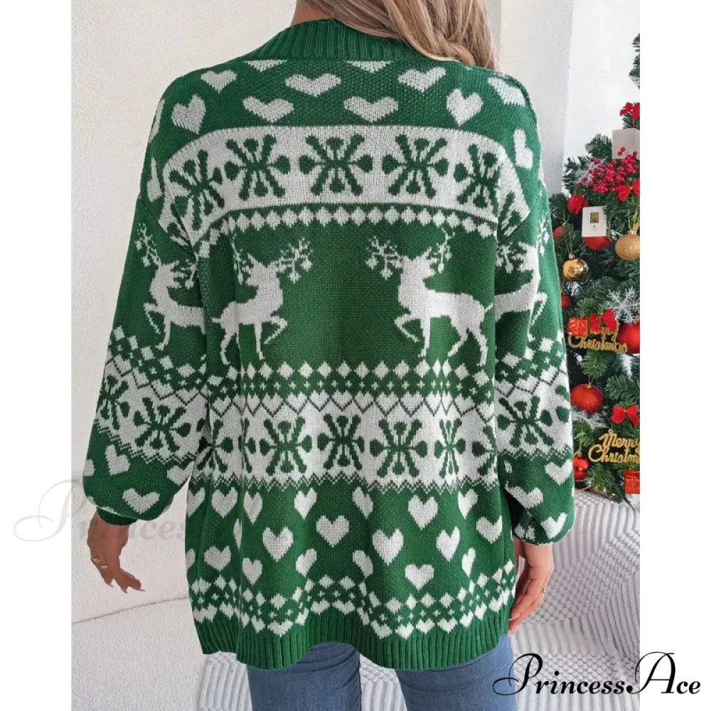 Christmas Deer Pocket Long Sleeve Cardigan