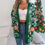 Christmas Deer Pocket Long Sleeve Cardigan