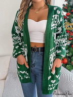 Christmas Deer Pocket Long Sleeve Cardigan