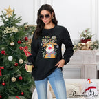 Christmas Deer Print Crew Neck Fall Winter Long Sleeve Casual Christmas Hoodie