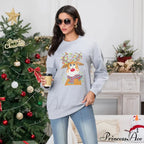 Christmas Deer Print Crew Neck Fall Winter Long Sleeve Casual Christmas Hoodie