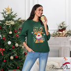 Christmas Deer Print Crew Neck Fall Winter Long Sleeve Casual Christmas Hoodie