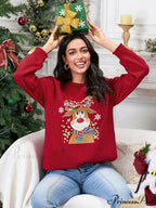 Christmas Deer Print Crew Neck Fall Winter Long Sleeve Casual Christmas Hoodie