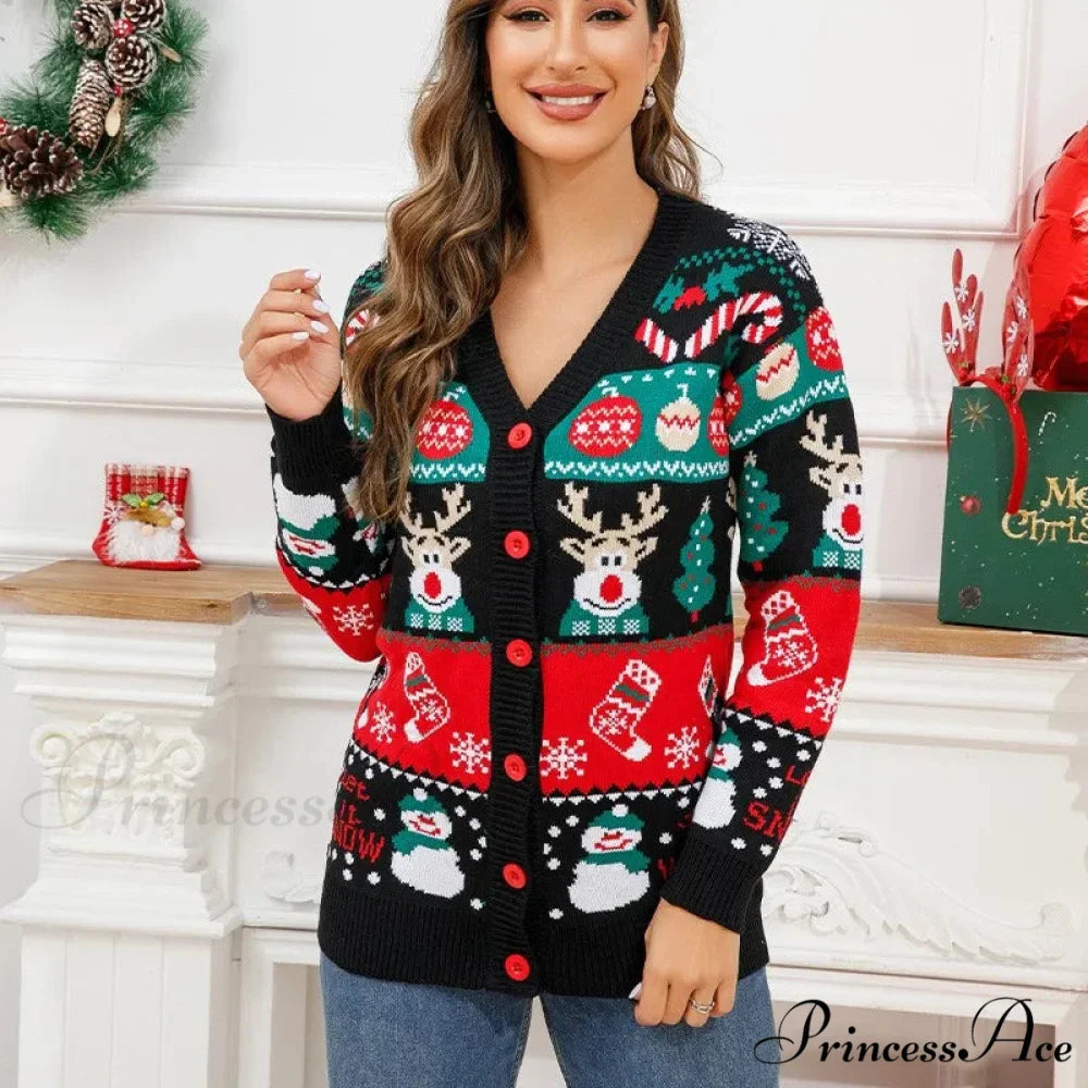 Christmas Deer Snowman Pullover Cardigan