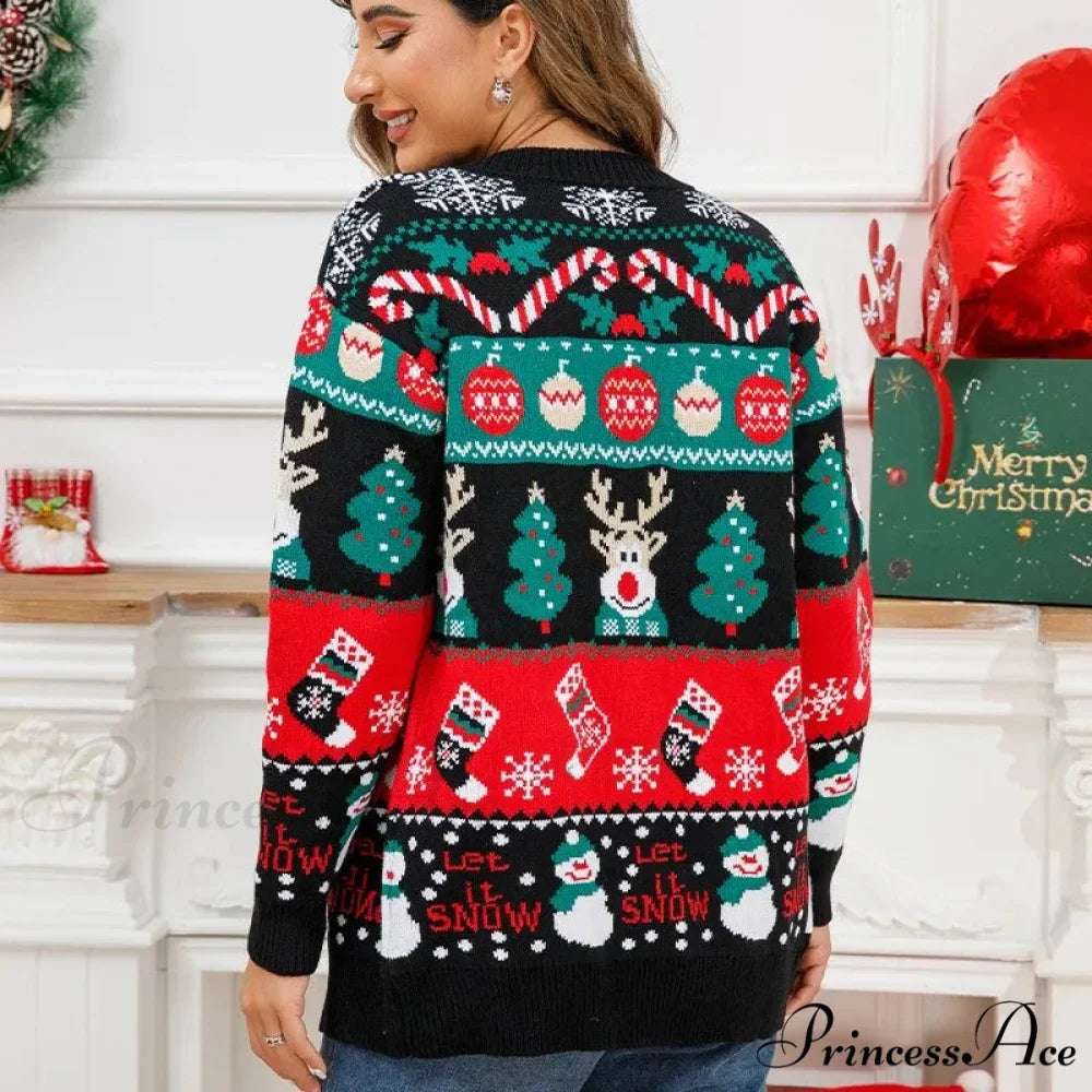 Christmas Deer Snowman Pullover Cardigan
