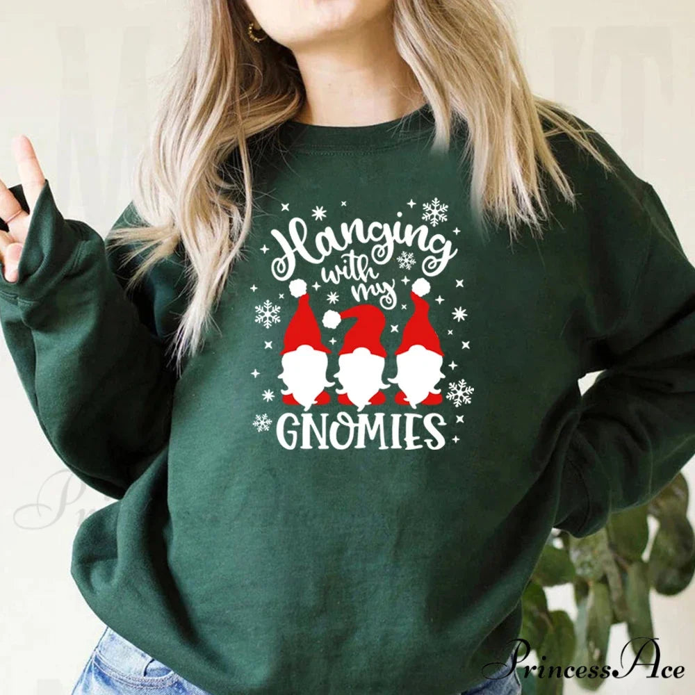 Christmas Gnomes Hanging Gnomies Funny Santa Graphic Christmas Hoodie