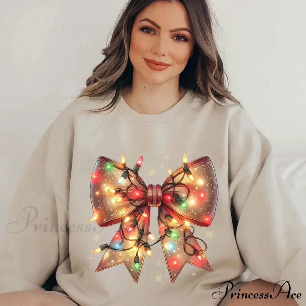 Christmas Lights Coquette Bow Classic Retro Oversized Christmas Hoodie