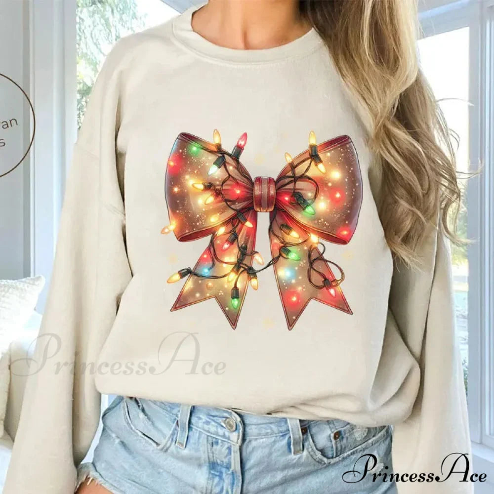 Christmas Lights Coquette Bow Classic Retro Oversized Christmas Hoodie
