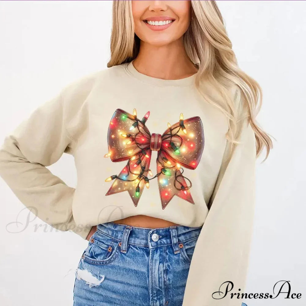 Christmas Lights Coquette Bow Classic Retro Oversized Christmas Hoodie