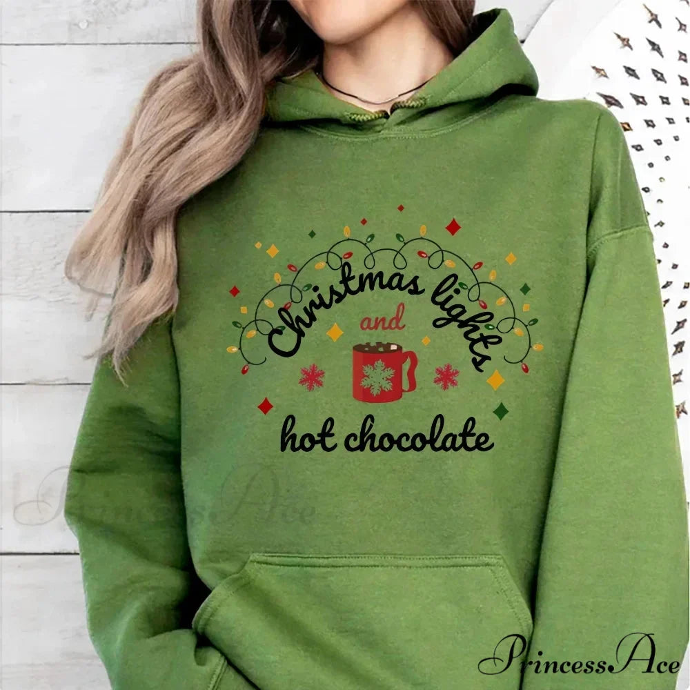 Christmas Lights Hot Chocolate Merry Bright Festive Family Christmas Hoodie