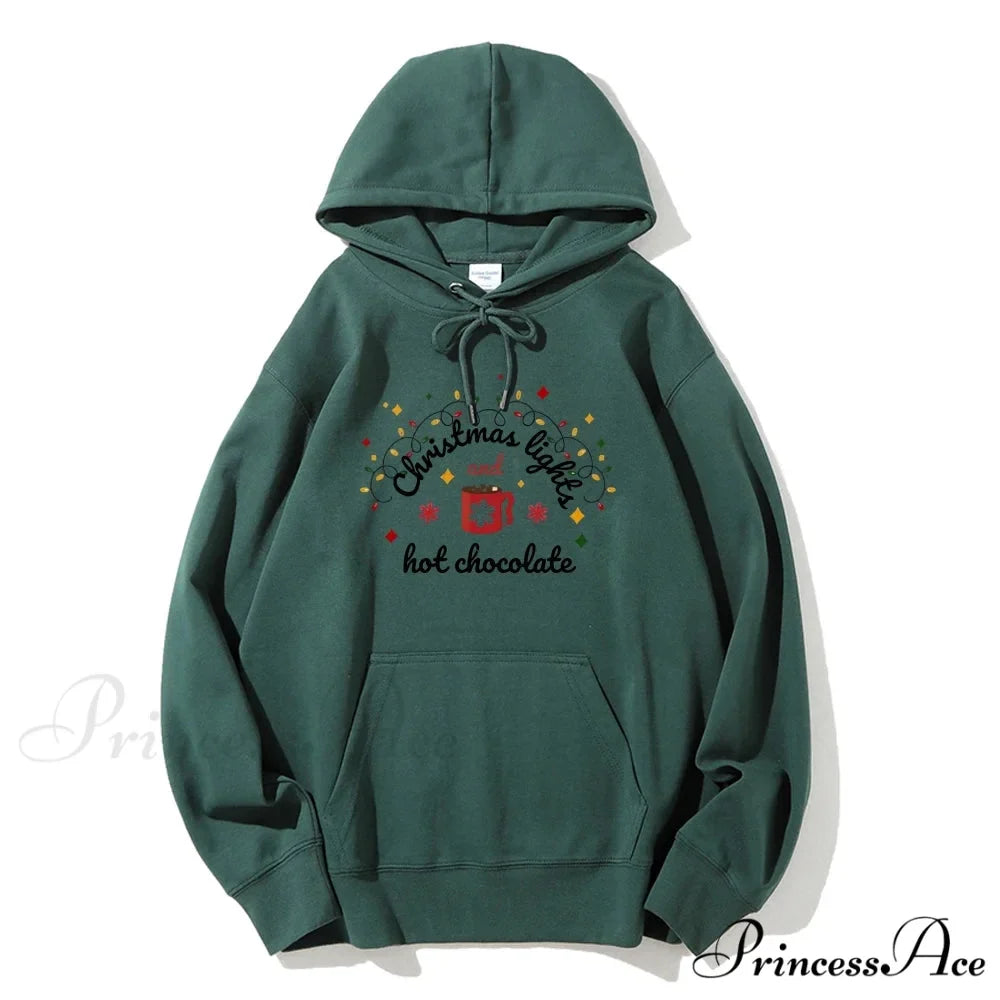 Christmas Lights Hot Chocolate Merry Bright Festive Family Christmas Hoodie