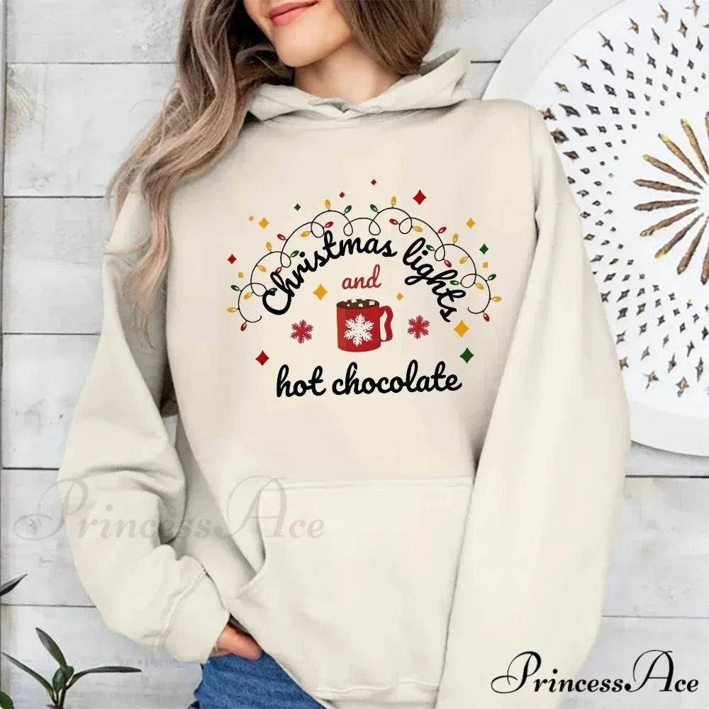 Christmas Lights Hot Chocolate Merry Bright Festive Family Christmas Hoodie