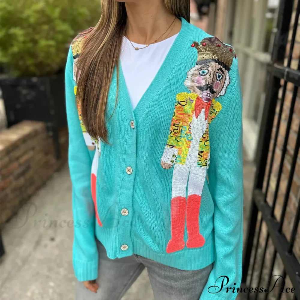 Christmas Sequin Nutcracker Graphic Cardigan