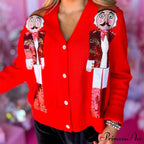 Christmas Sequin Nutcracker Graphic Cardigan