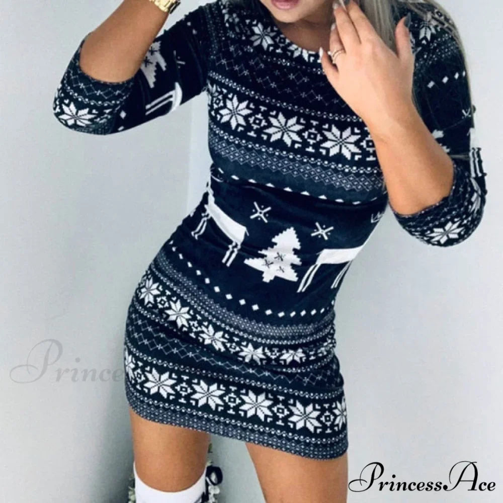 Christmas Snowflake Elk Print Dress