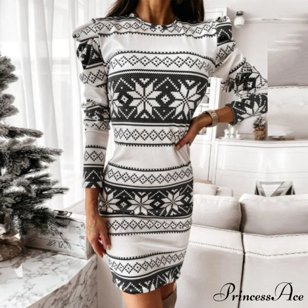Christmas Snowflake Elk Print Dress