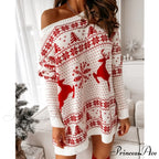 Christmas Snowflake Fawn Print Sweater Dress