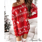 Christmas Snowflake Fawn Print Sweater Dress