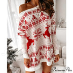 Christmas Snowflake Fawn Print Sweater Dress