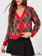 Christmas Sweater Button Diamond Cardigan