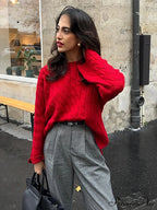 Christmas Sweater Lazy Twist O-Neck Long Sleeve Side Split Knitted