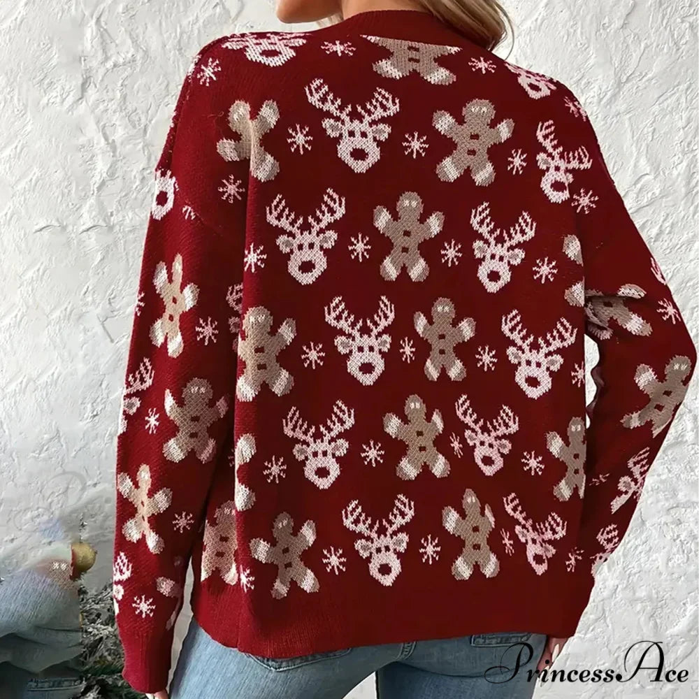 Christmas V-neck Elk Print Cardigan