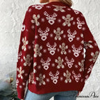 Christmas V-neck Elk Print Cardigan