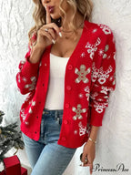 Christmas V-neck Elk Print Cardigan