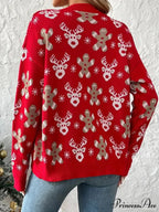 Christmas V-neck Elk Print Cardigan